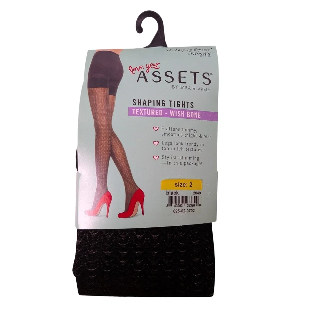Assets‎ Shaping Tights Women Size 2 Black Textured Wish Bone Hosiery 2049 Spanx